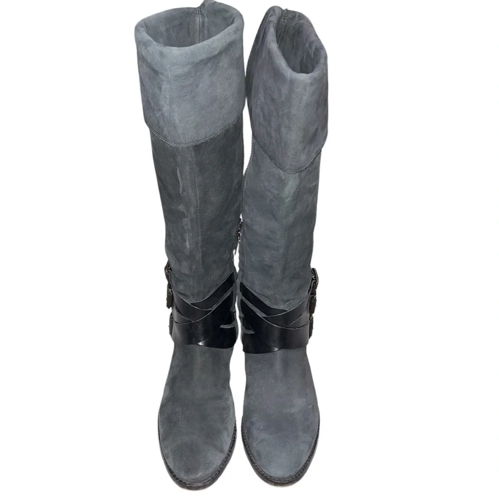 Sam Edelman Washed Black Pia Tall Nubuck Leather Riding Boots